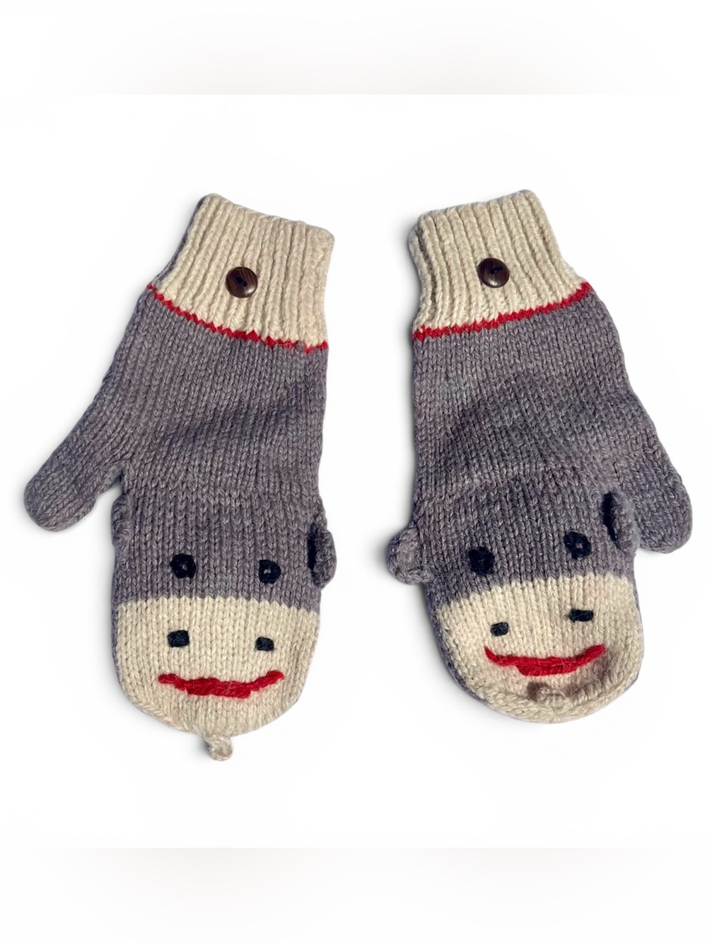Artesania 100% Alpaca Wool Sock Monkey Mittens Fingerless Gloves Bolivia Knit